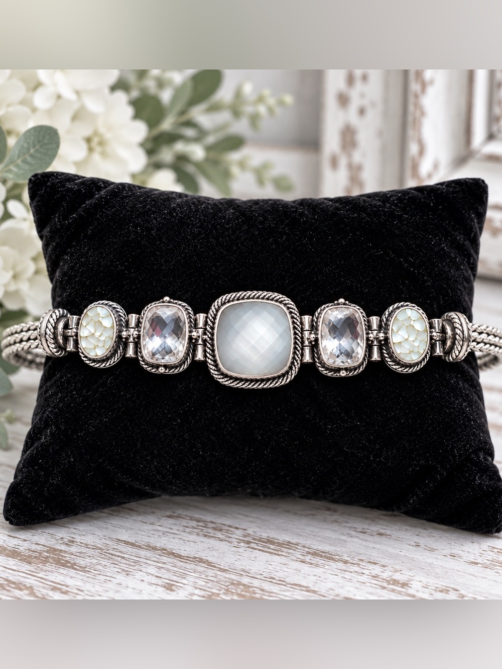 Lori Bonn Rare Vintage Sterling Silver Multi Gemstone Statement Bracelet